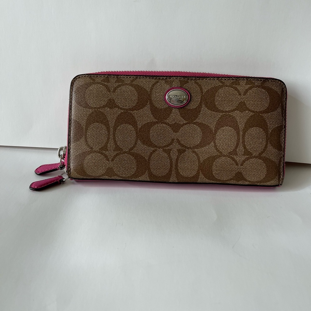 Coach Brown and Pink Signature Wallet